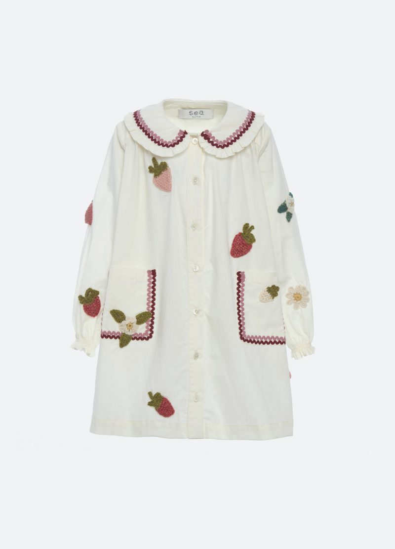 cream-strawberry kids dress-front view