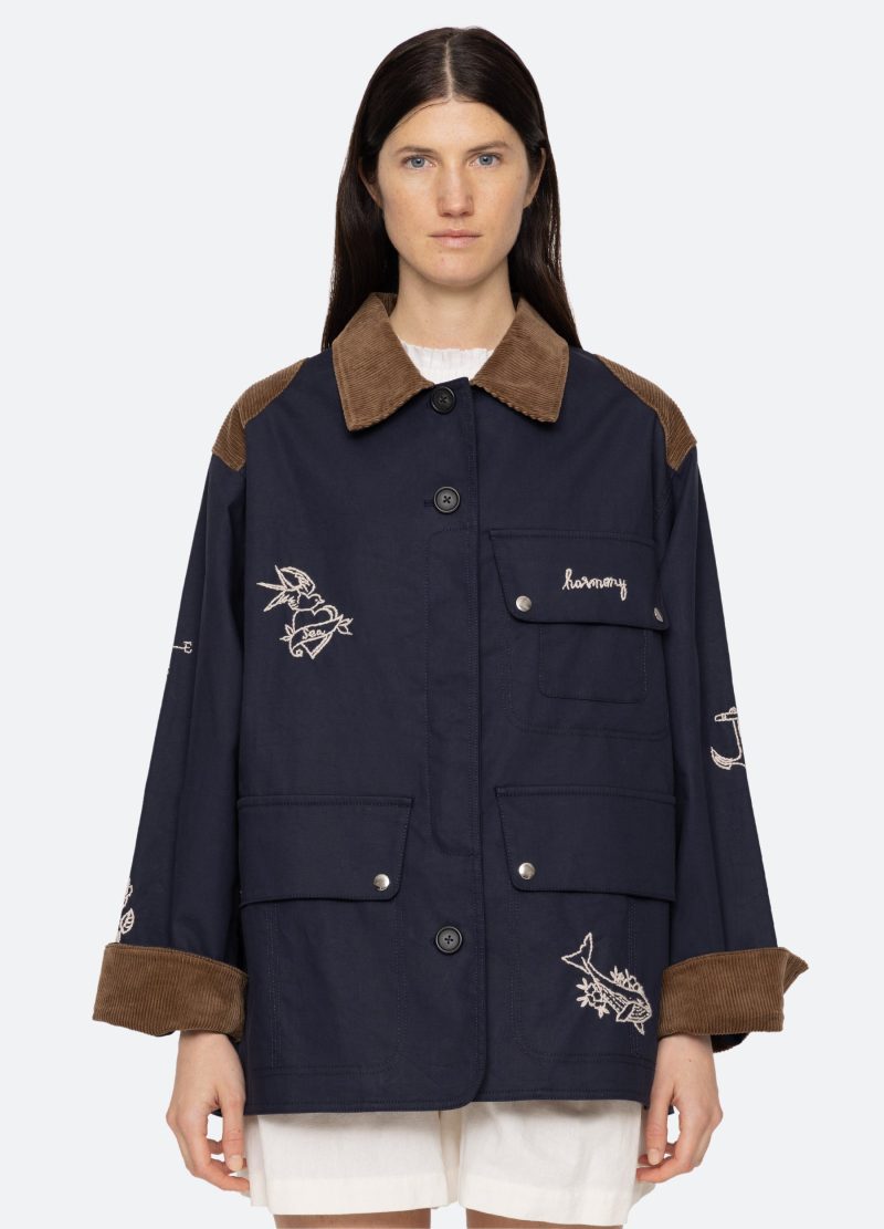 navy-clyde barn jacket-front view